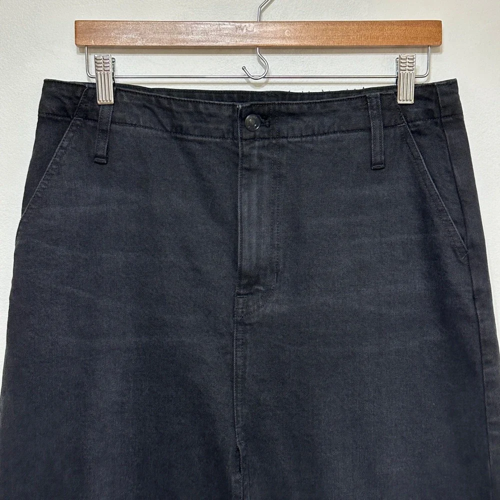 J. Crew Black Denim Jean Maxi Skirt Womens 30 Front Slit Grunge Streetwear Chic